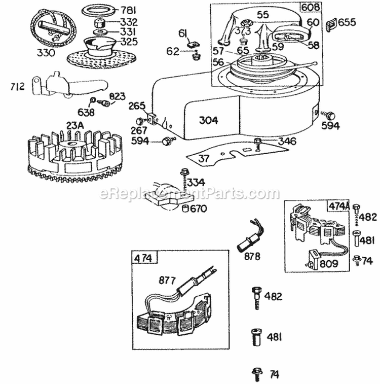 Blower HsgRewindElect Diagram and Parts List for  Briggs and Stratton Engine